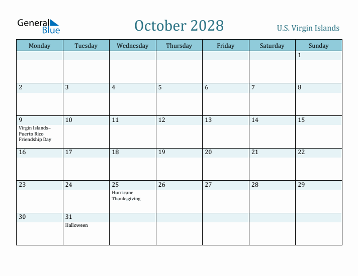 October 2028 Calendar with Holidays