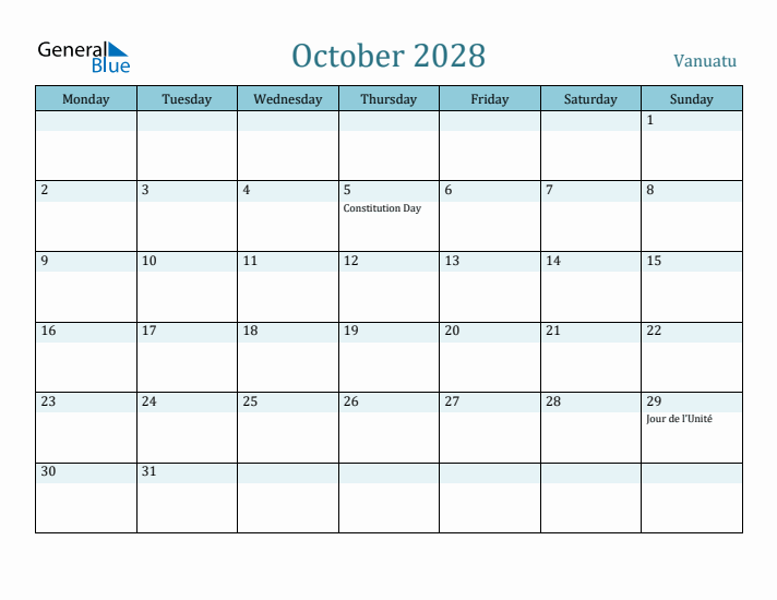 October 2028 Calendar with Holidays