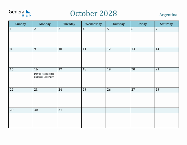 October 2028 Calendar with Holidays