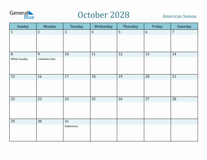 October 2028 Calendar with Holidays