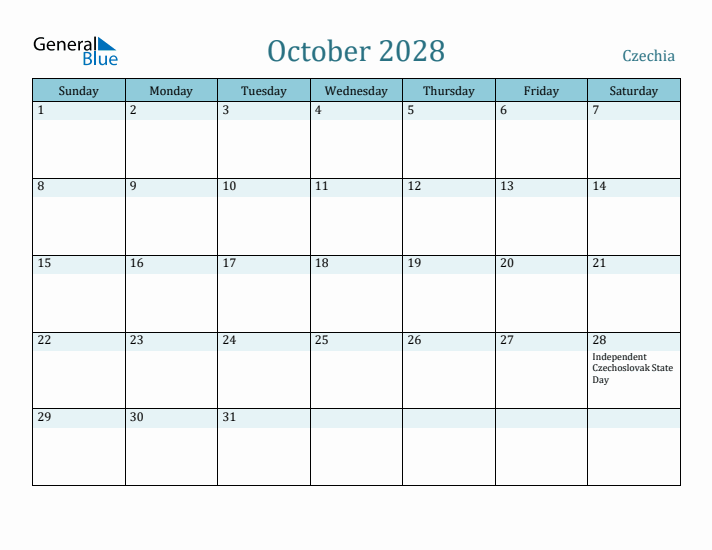 October 2028 Calendar with Holidays