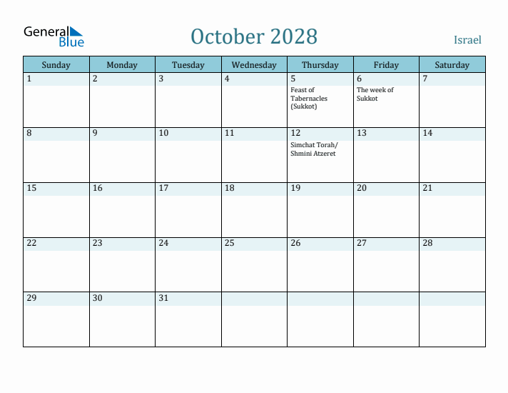 October 2028 Calendar with Holidays