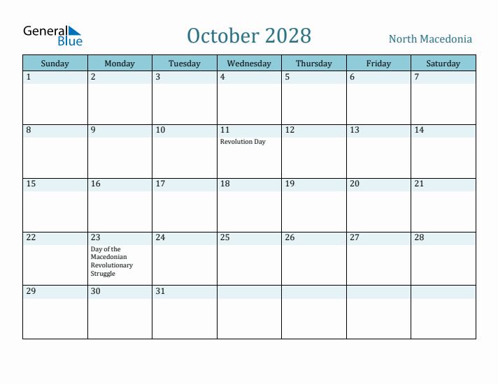 October 2028 Calendar with Holidays