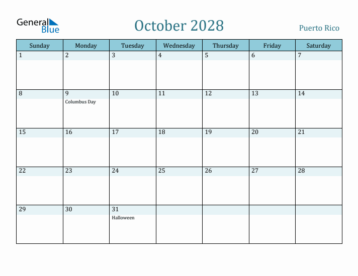 October 2028 Calendar with Holidays