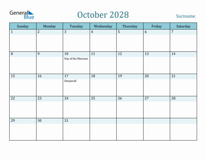 October 2028 Calendar with Holidays