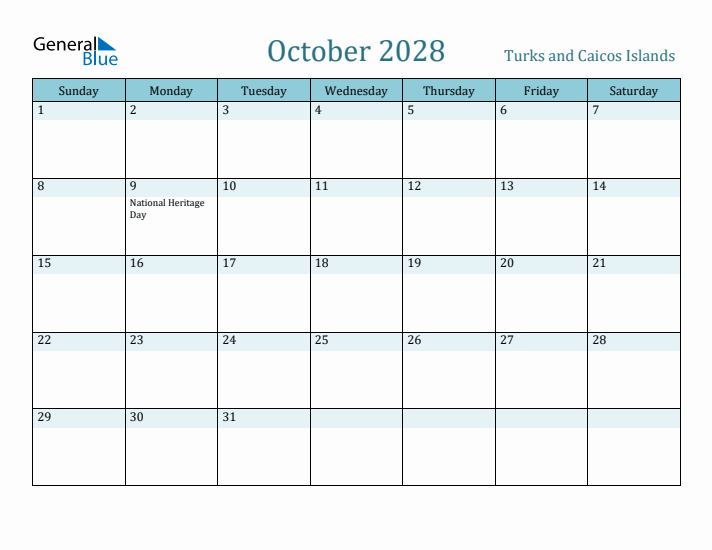 October 2028 Calendar with Holidays