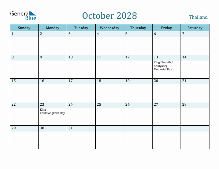 October 2028 Calendar with Holidays