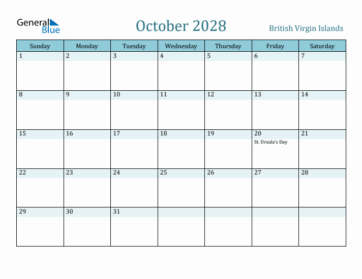 October 2028 Calendar with Holidays