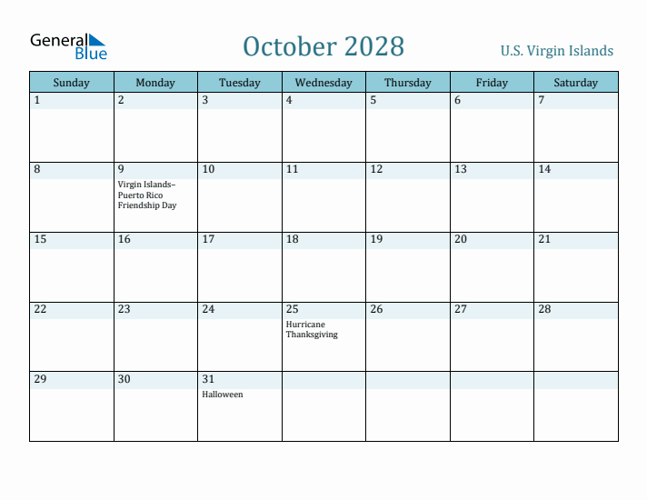 October 2028 Calendar with Holidays