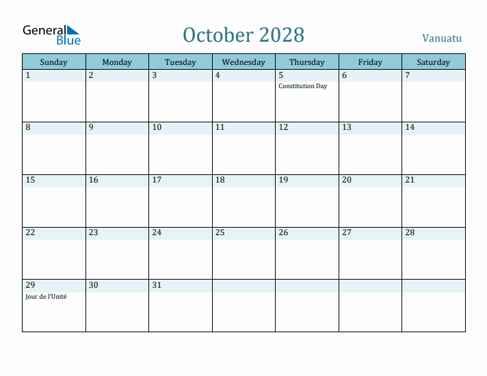 October 2028 Calendar with Holidays