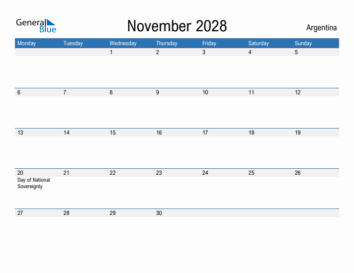 Fillable November 2028 Calendar