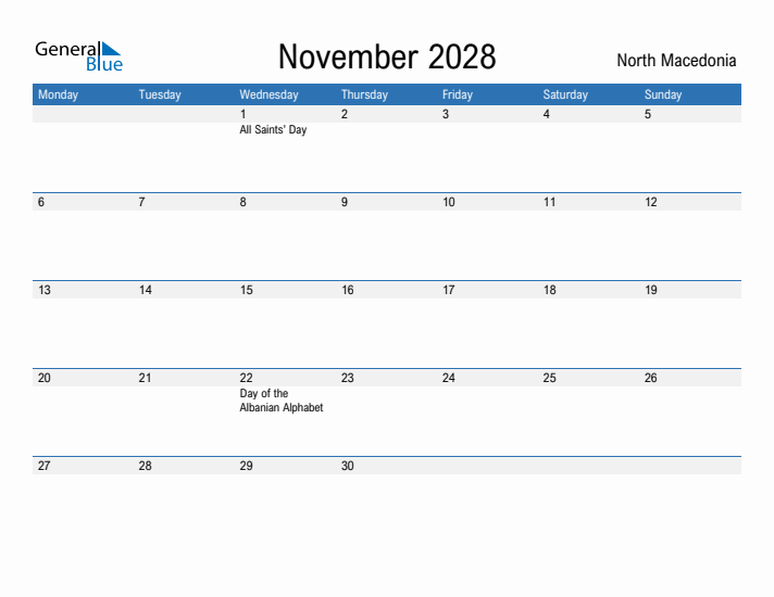 Fillable November 2028 Calendar