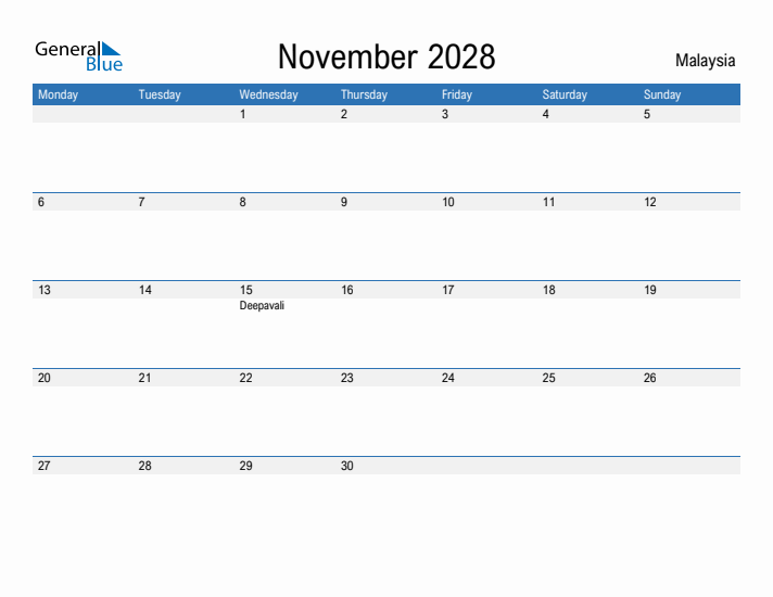 Fillable November 2028 Calendar