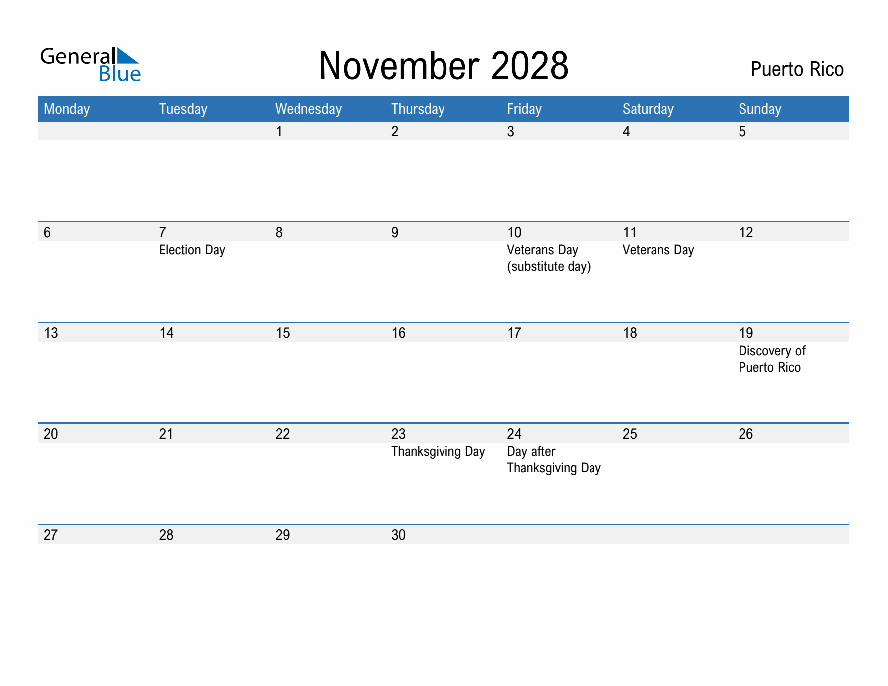 Fillable November 2028 Calendar