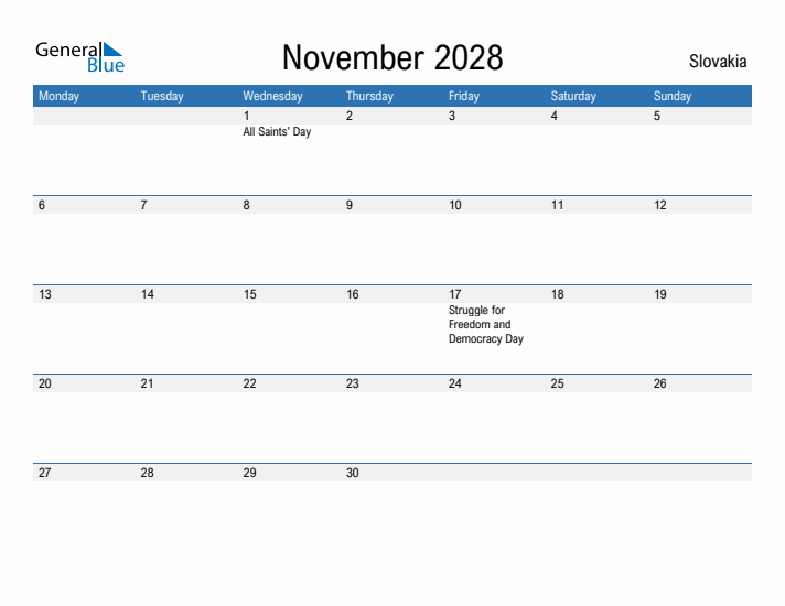 Fillable November 2028 Calendar