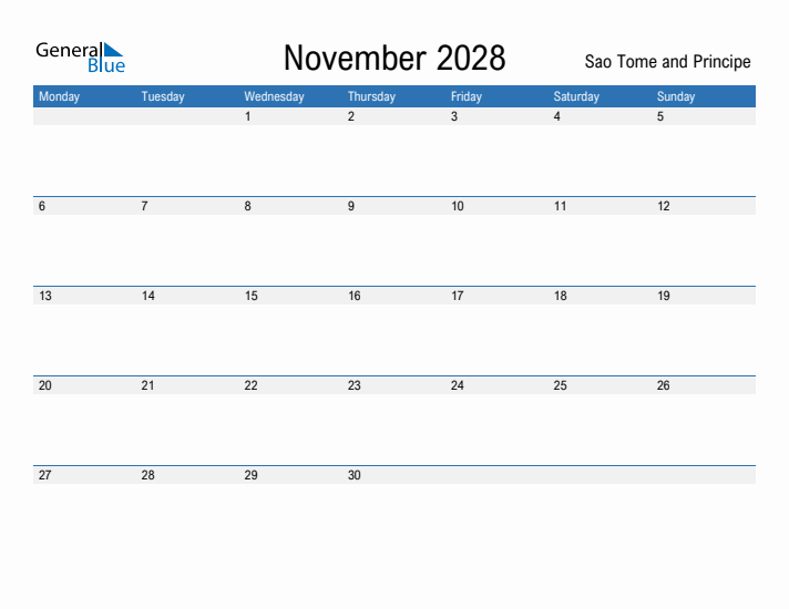 Fillable November 2028 Calendar