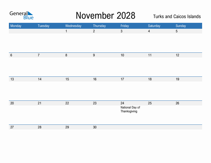 Fillable November 2028 Calendar
