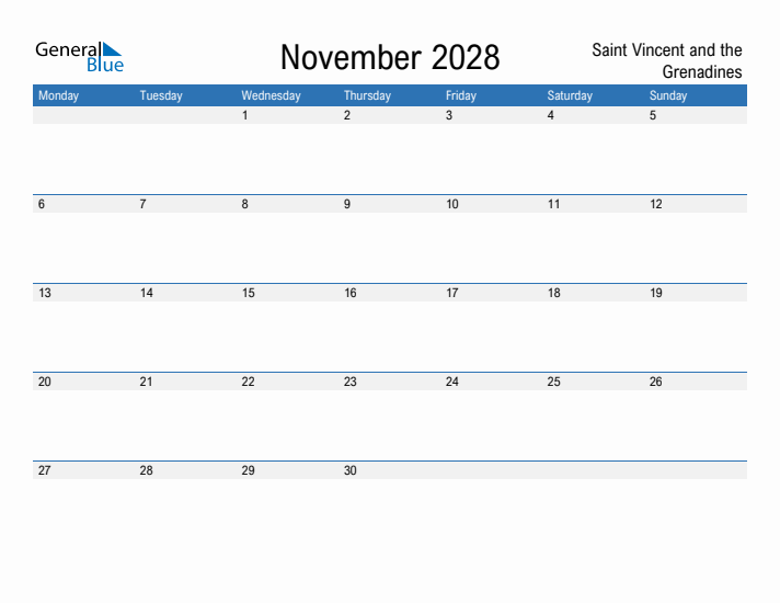 Fillable November 2028 Calendar