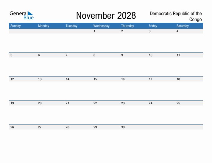 Fillable November 2028 Calendar