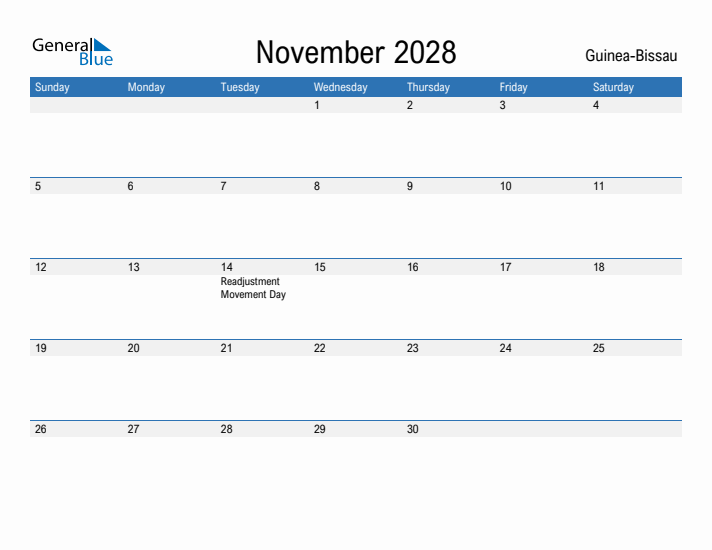 Fillable November 2028 Calendar