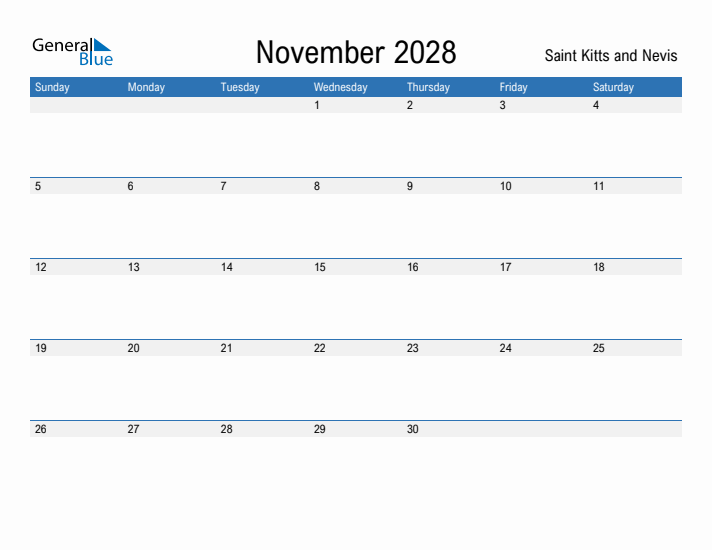 Fillable November 2028 Calendar