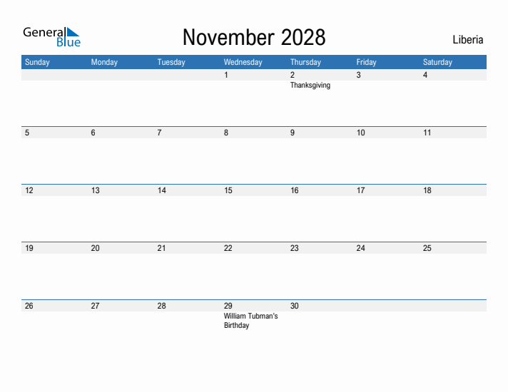 Fillable November 2028 Calendar