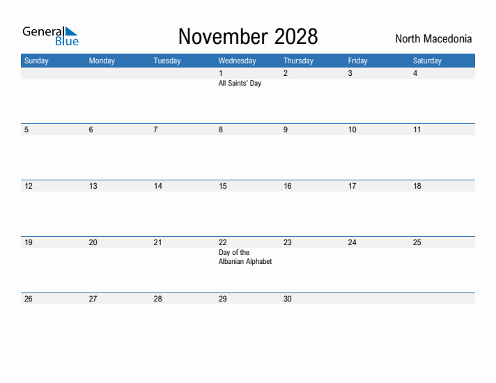 Fillable November 2028 Calendar