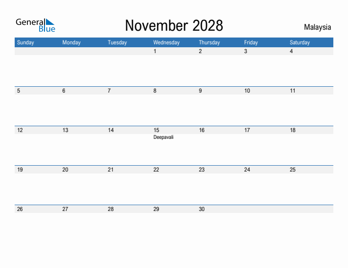 Fillable November 2028 Calendar