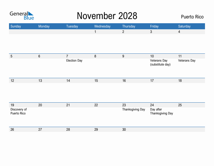 Fillable November 2028 Calendar