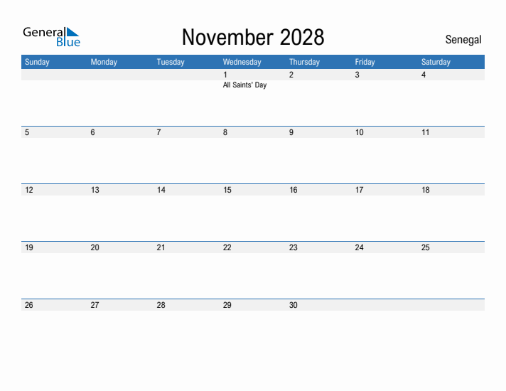 Fillable November 2028 Calendar