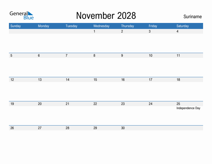 Fillable November 2028 Calendar