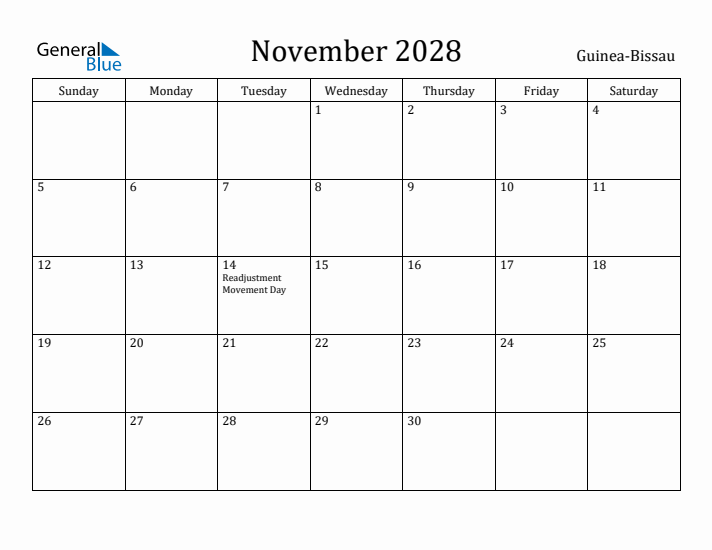November 2028 Calendar Guinea-Bissau