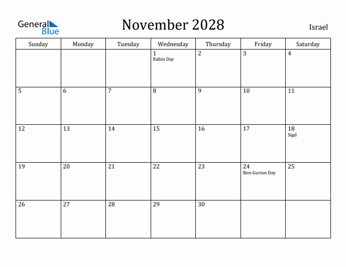 November 2028 Calendar Israel