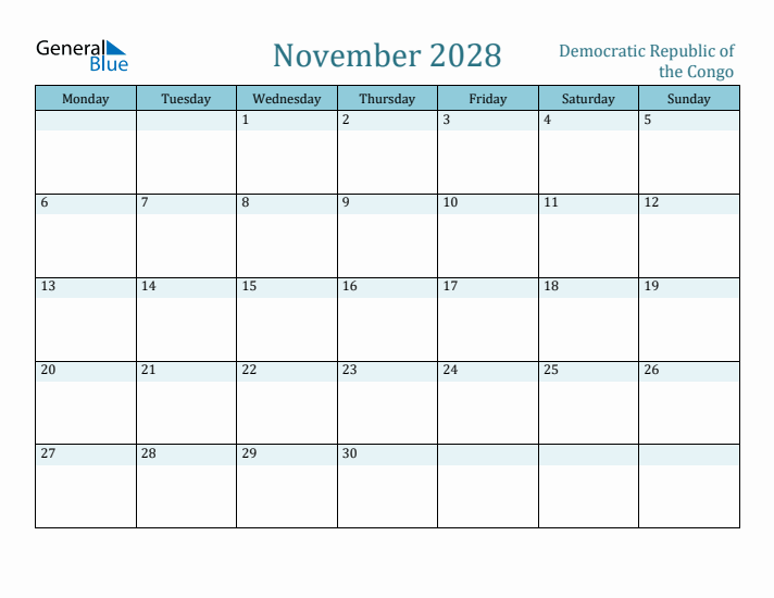 November 2028 Calendar with Holidays