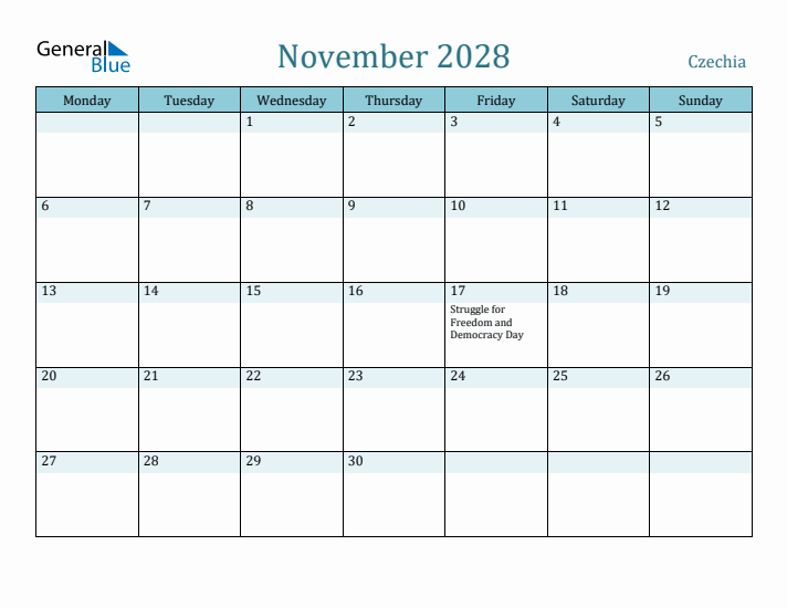 November 2028 Calendar with Holidays