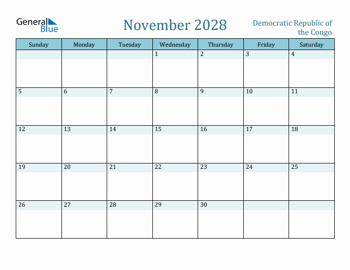 November 2028 Calendar with Holidays
