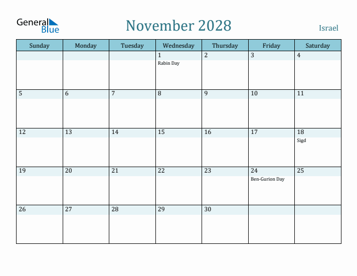 November 2028 Calendar with Holidays