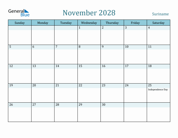 November 2028 Calendar with Holidays