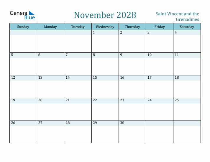 November 2028 Calendar with Holidays