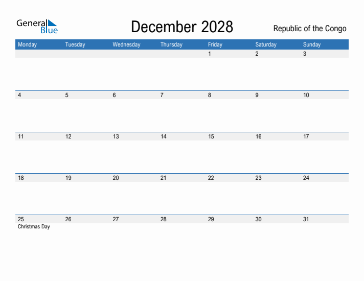 Fillable December 2028 Calendar