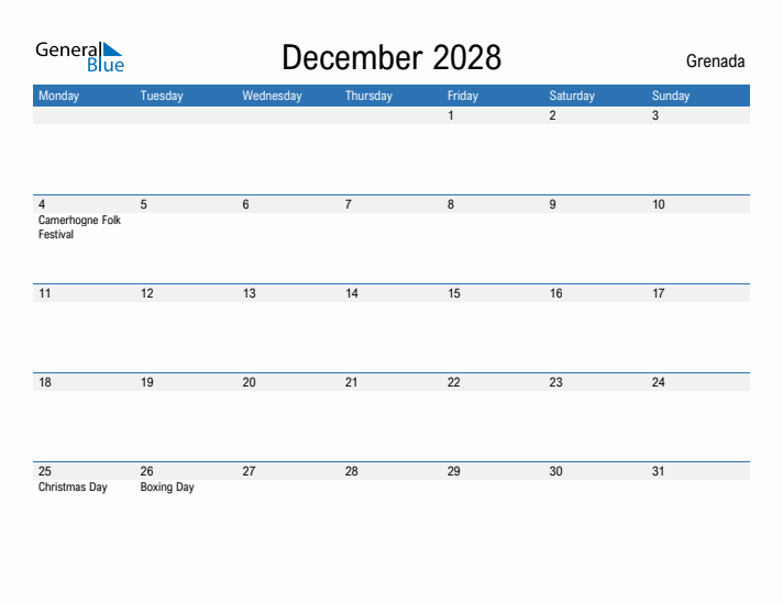 Fillable December 2028 Calendar