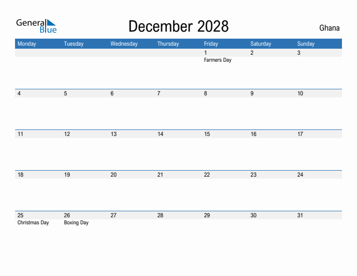 Fillable December 2028 Calendar