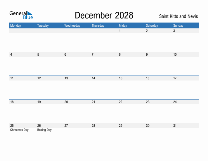 Fillable December 2028 Calendar