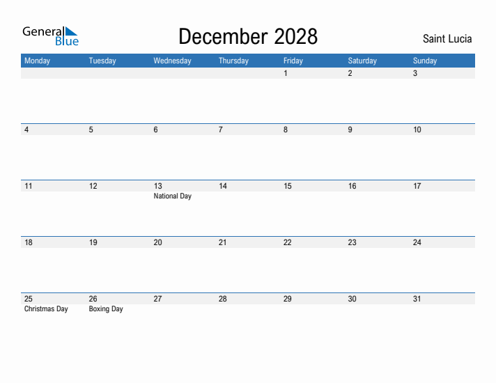 Fillable December 2028 Calendar