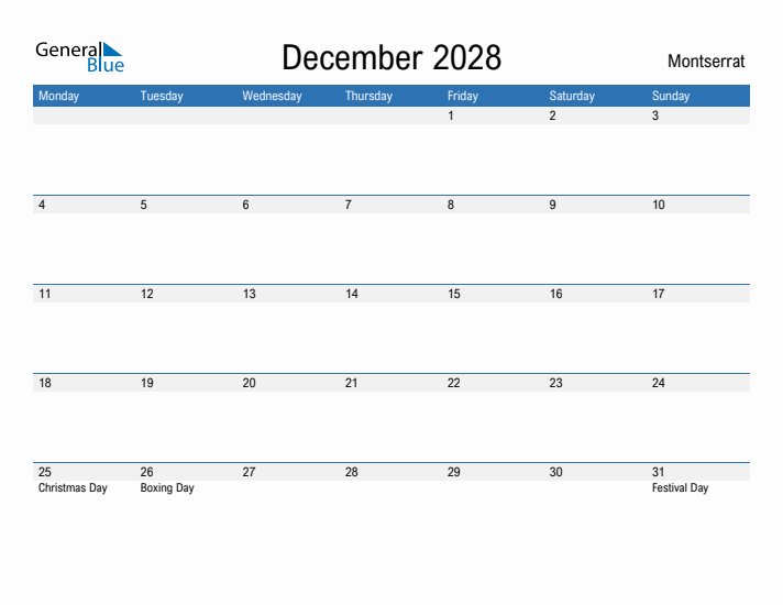 Fillable December 2028 Calendar