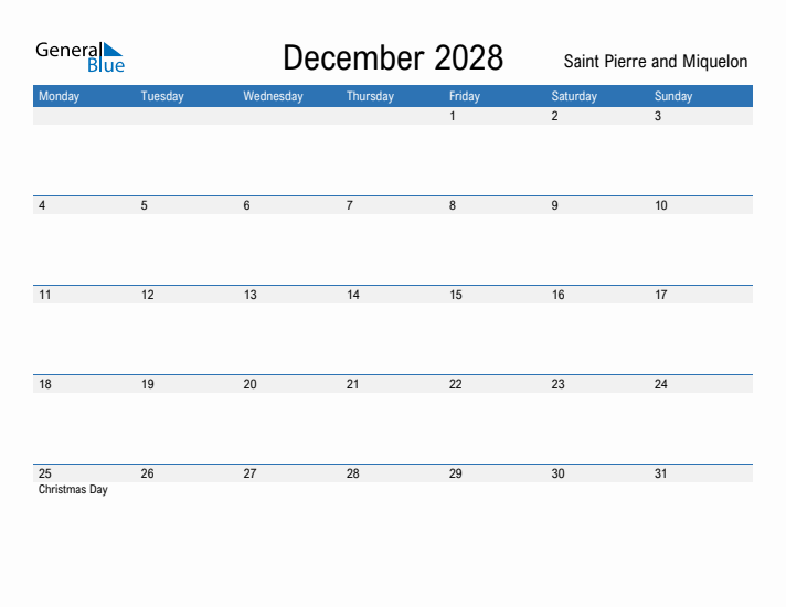 Fillable December 2028 Calendar