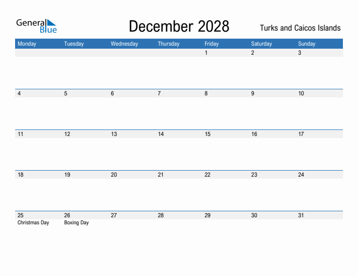 Fillable December 2028 Calendar