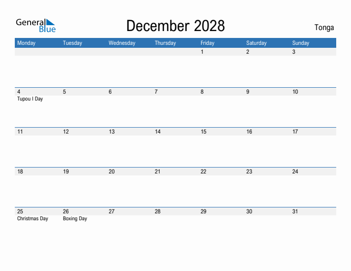 Fillable December 2028 Calendar