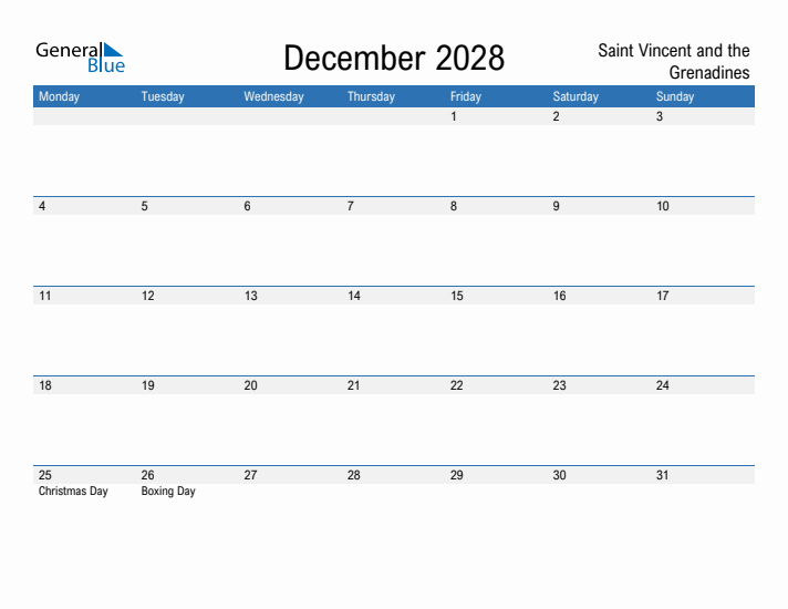 Fillable December 2028 Calendar