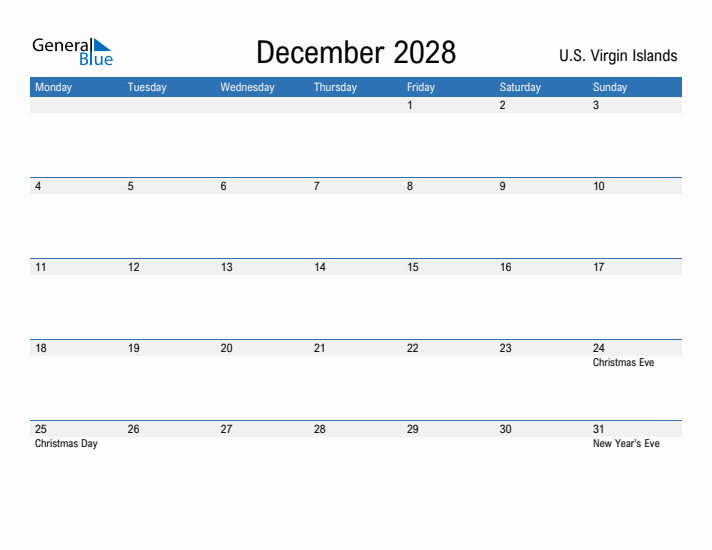 Fillable December 2028 Calendar